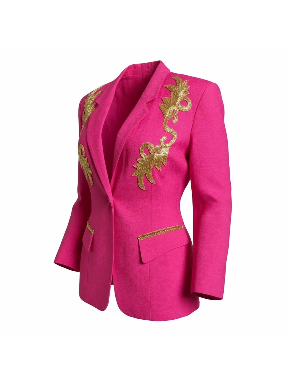 Hot Pink & Gold Embellished Statement Blazer